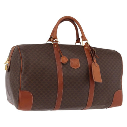 Celine Vintage Duffle Macadam Coated Canvas, Brown, Canvas, Handbag
