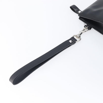 Valentino Garavani VLTN Wristlet Clutch Printed Leather, Black, Leather, Clutch