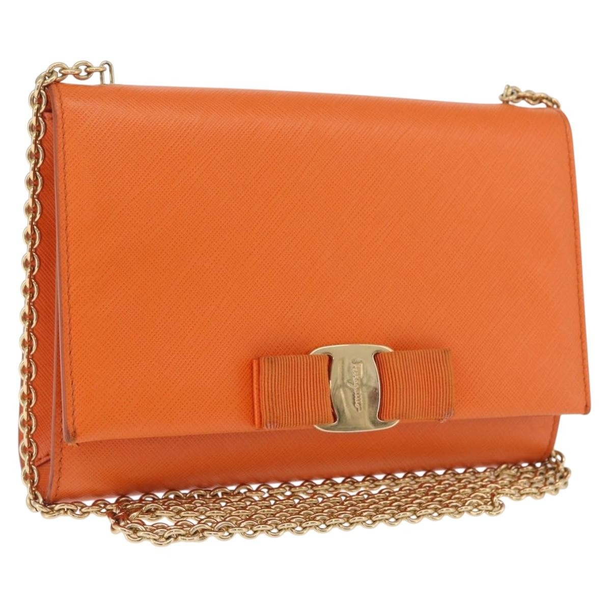 Salvatore Ferragamo Vala Leather, Orange, Leather, Shoulder Bag