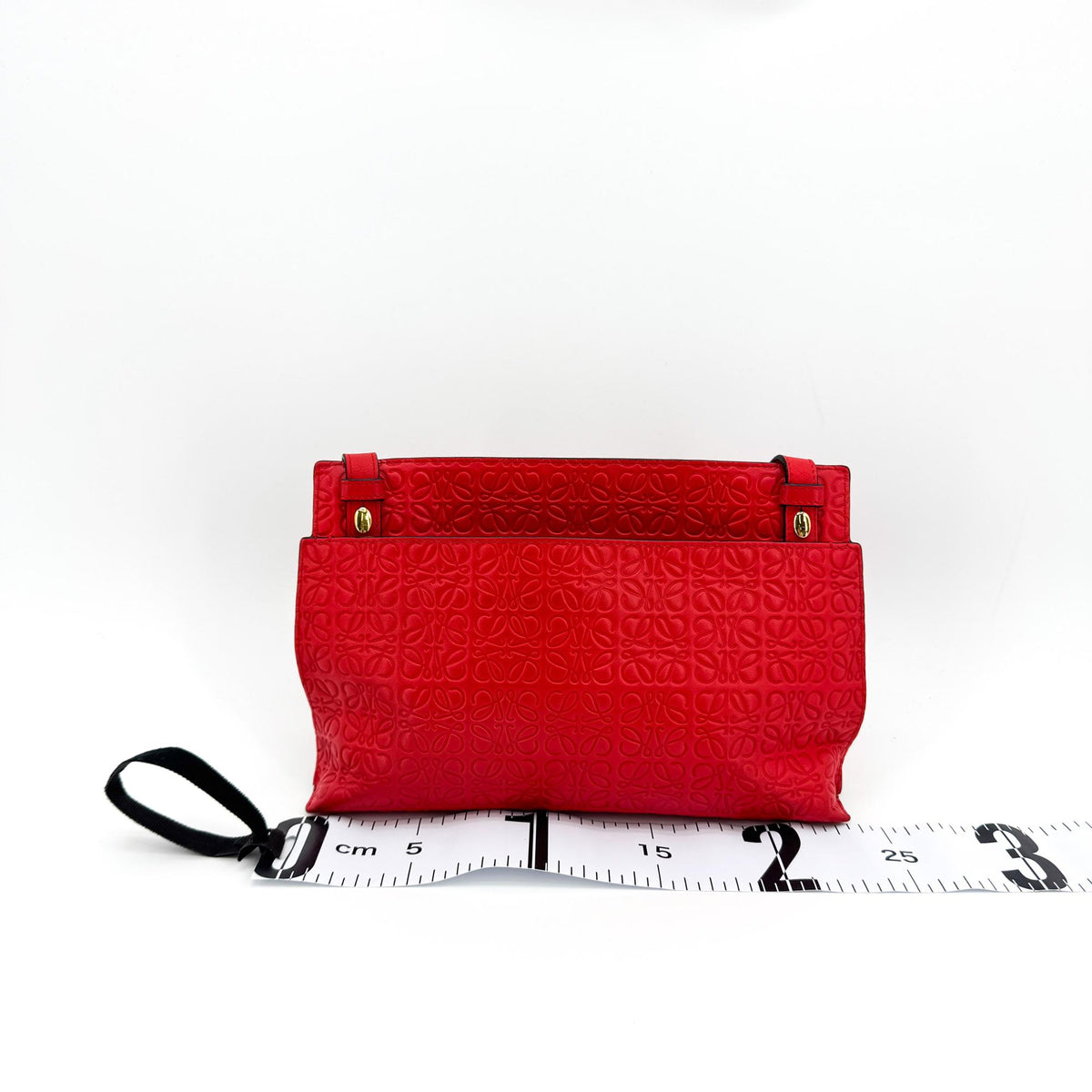 Loewe T Messenger Anagram Embossed Leather, Red, Calfskin, Crossbody Bag