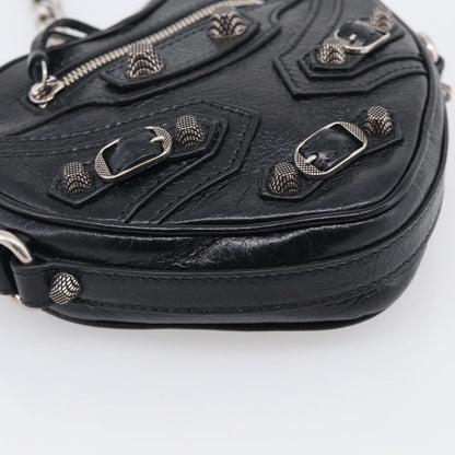Balenciaga Le Cagole Giant Studs Heart Chain Leather, Black, Leather, Handbag