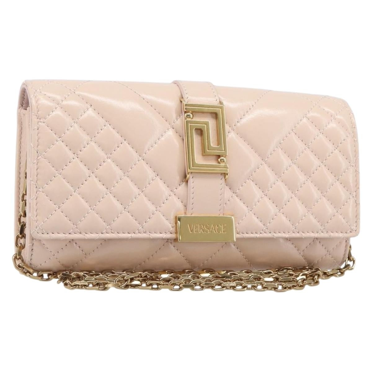 Versace Greca Goddess Convertible Clutch Leather, Pink, Leather, Shoulder Bag