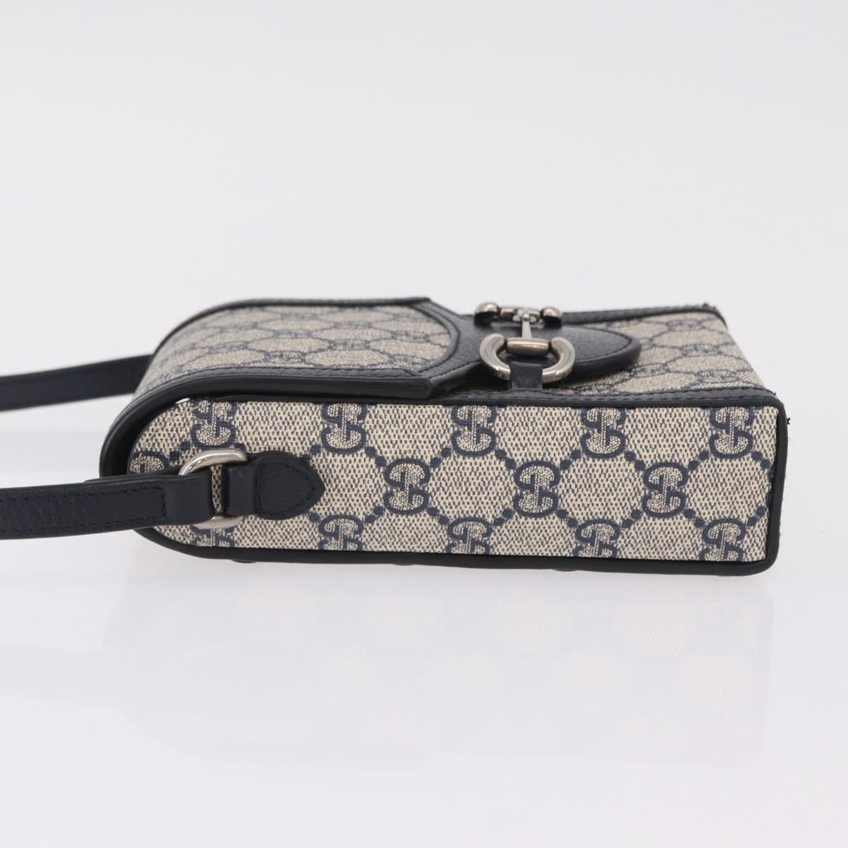 Gucci Horsebit 1955 GG Coated Canvas with Leather, Navy, Canvas, Crossbody Bag
