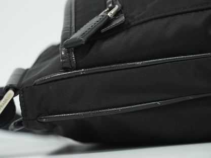 Prada Front Zip Messenger Quilted Tessuto, Black, Nylon, Shoulder Bag
