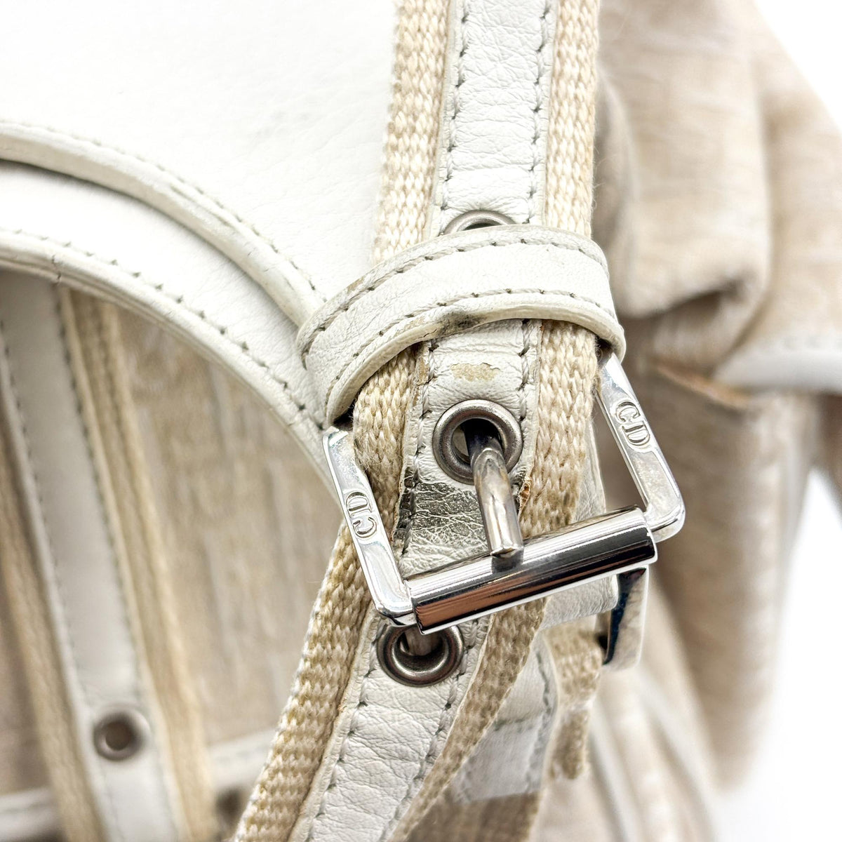 Christian Dior Vintage Trotter Street Chic Pocket Hobo Diorissimo Canvas, White, Canvas, Shoulder Bag