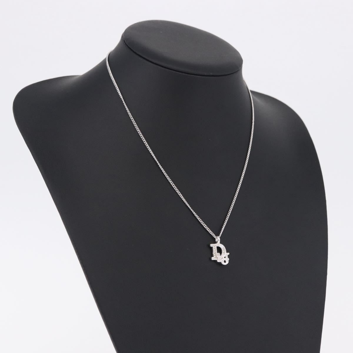 Christian Dior Vintage Dior Logo Metal and Crystal, Silver, Metal, Necklace