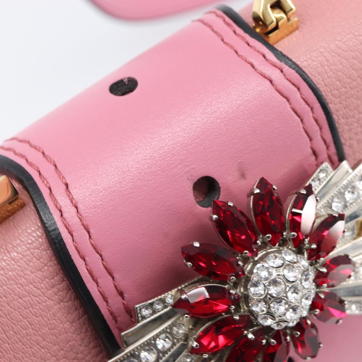 Miu Miu Madras Crystal Flap Leather, Pink, Leather, Crossbody Bag