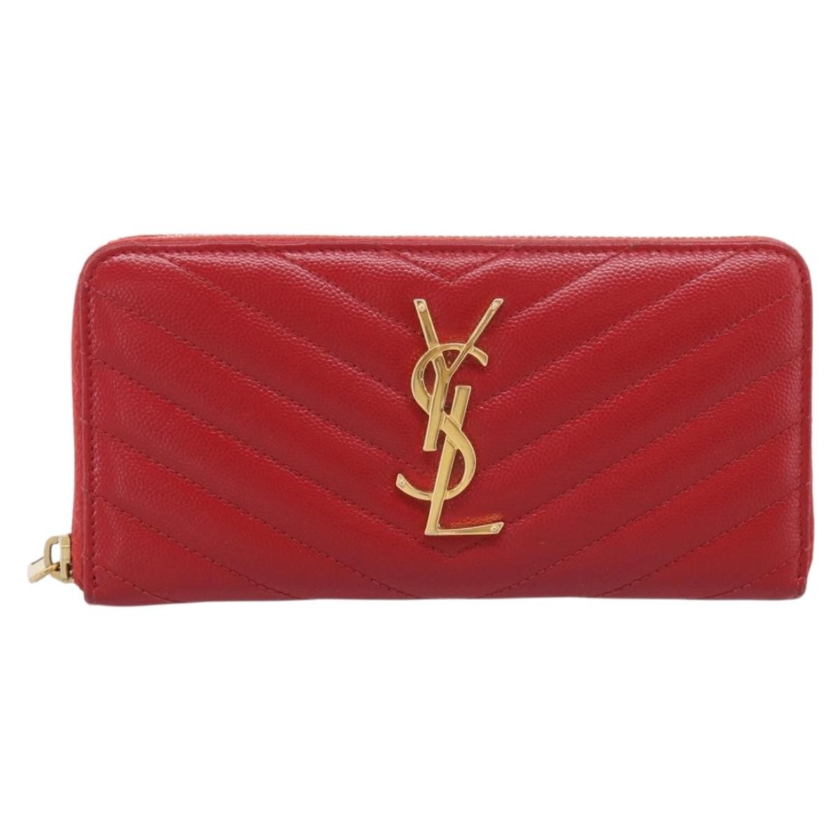 Saint Laurent Loulou Zip Around Matelasse Chevron Leather, Red, Leather, Wallet