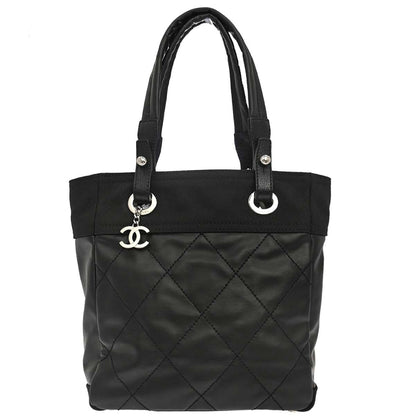 Chanel Biarritz Tote Quilted Coated Canvas, Black, Canvas, Tote Bag