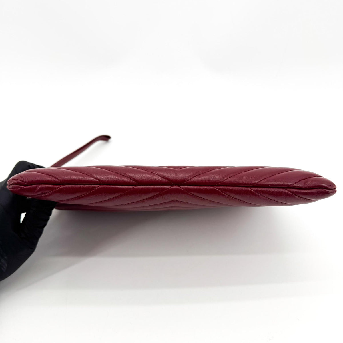 Saint Laurent Classic Monogram Wristlet Matelasse Chevron Leather, Burgundy, Leather, Clutch