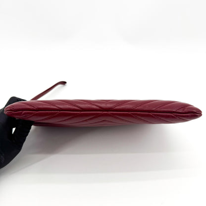 Saint Laurent Classic Monogram Wristlet Matelasse Chevron Leather, Burgundy, Leather, Clutch