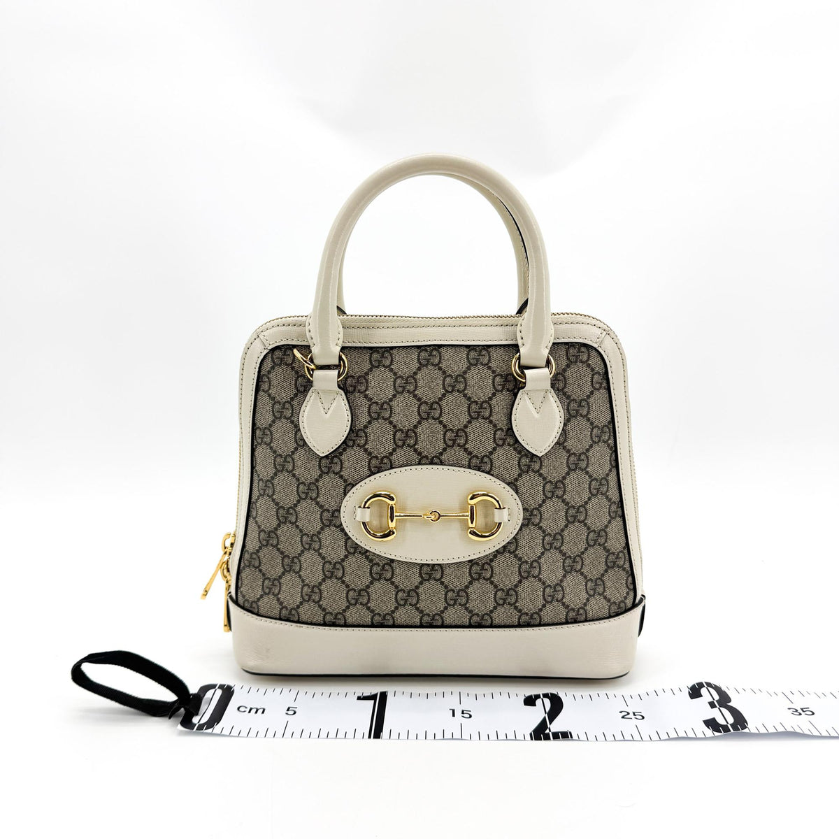 Gucci Horsebit 1955 Top Handle GG Coated Canvas with Leather, White, Canvas, Handbag