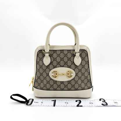 Gucci Horsebit 1955 Top Handle GG Coated Canvas with Leather, White, Canvas, Handbag