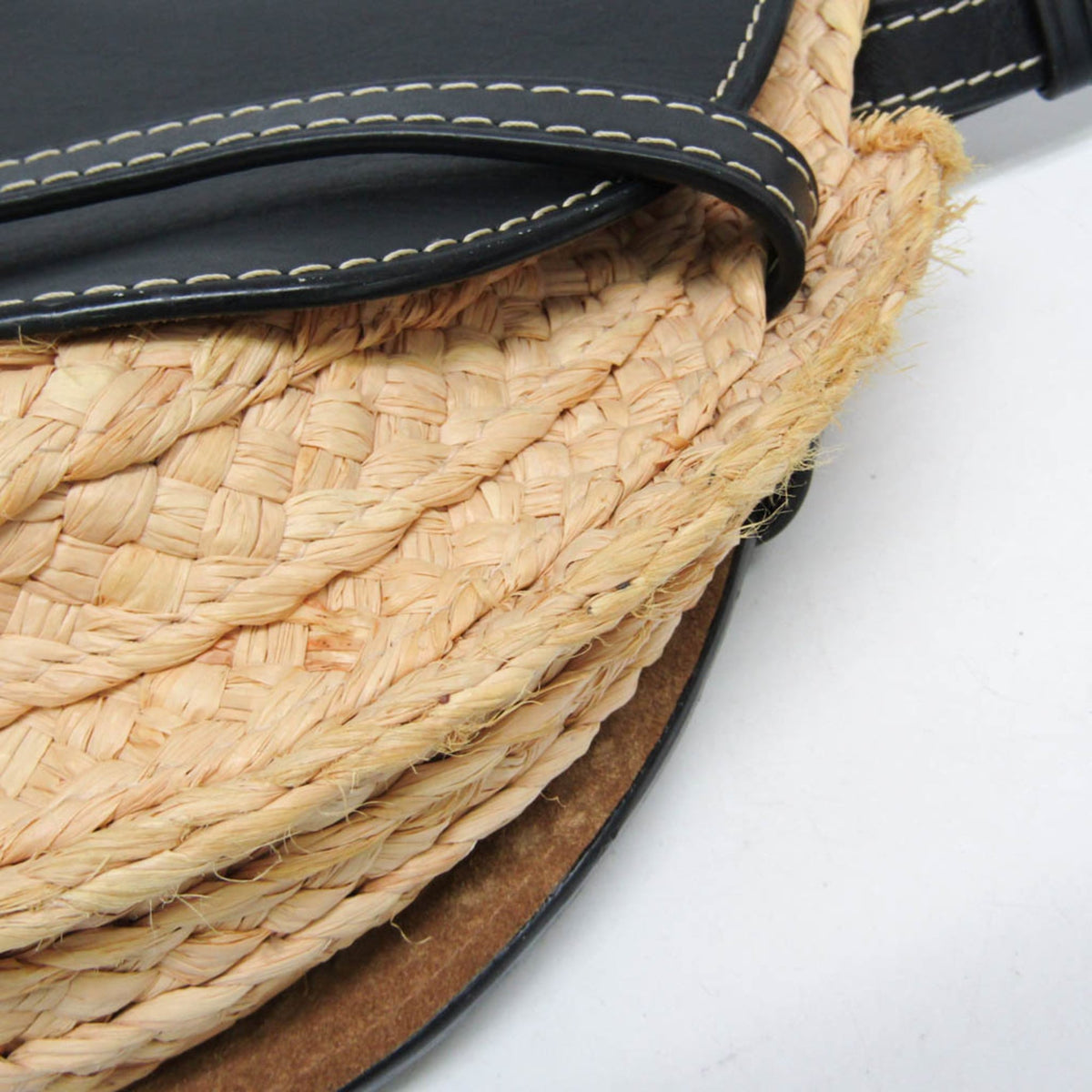 Loewe Gate Leather Leather with Raffia, Black, Leather, Shoulder Bag