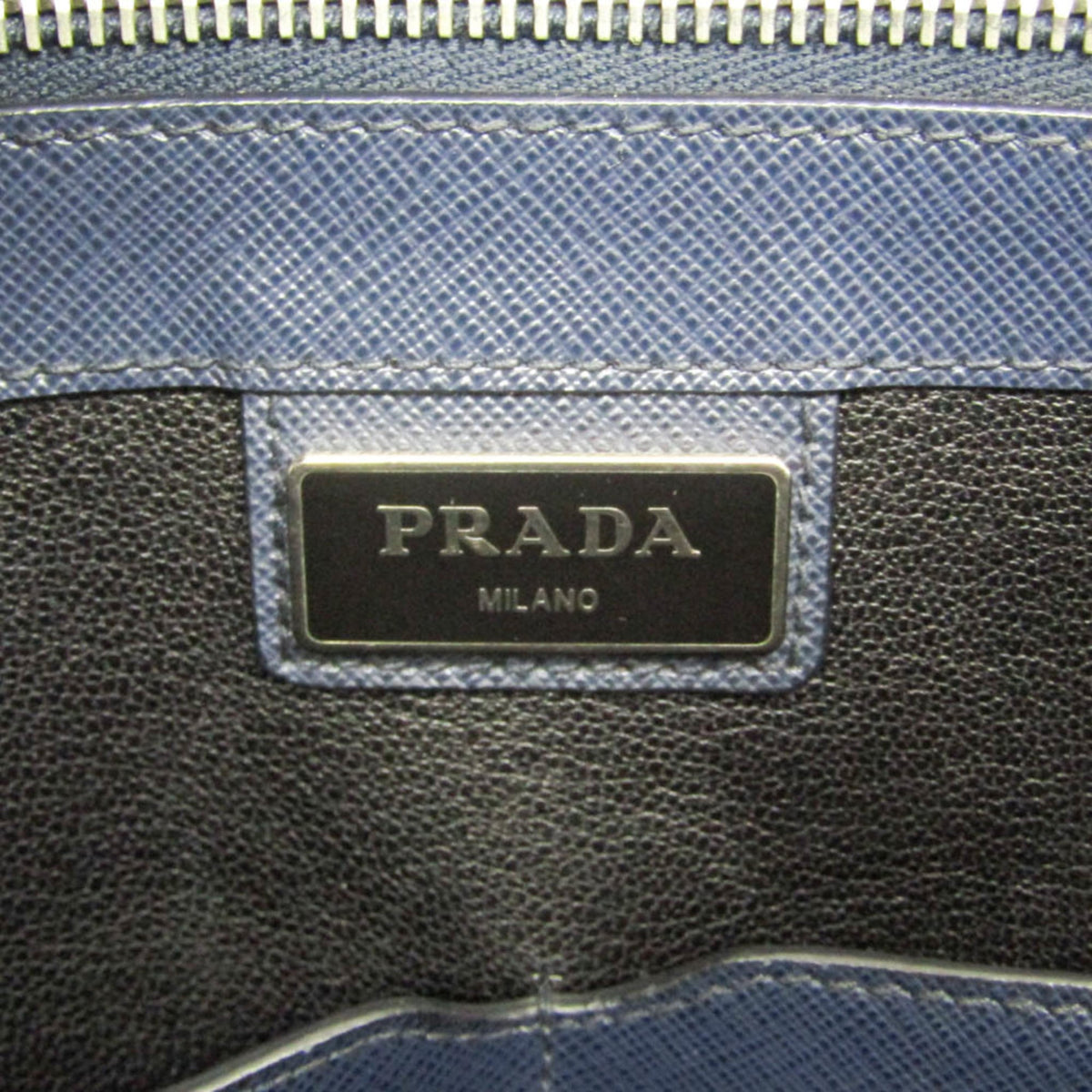 Prada Convertible Travel Saffiano Leather, Navy, Leather, Briefcase