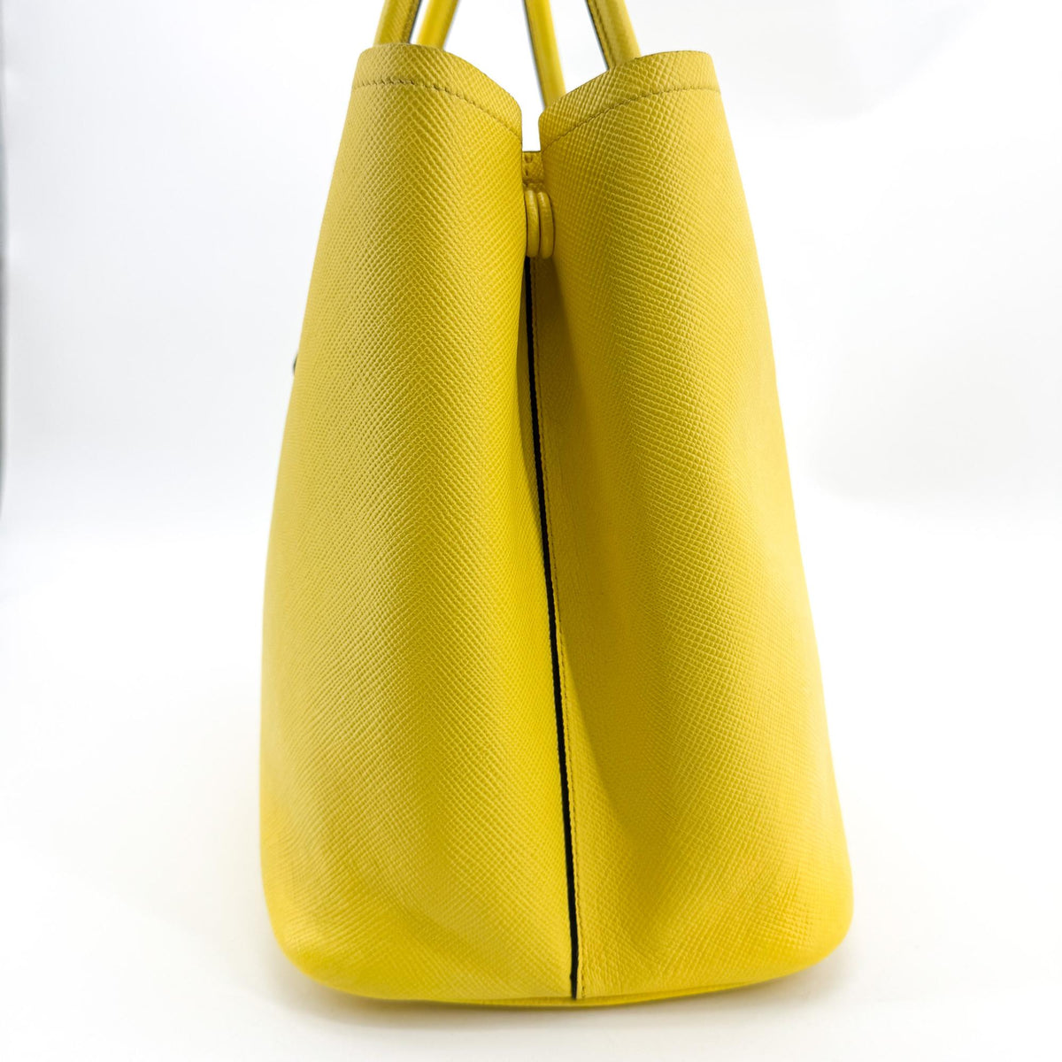Prada Cuir Double Saffiano Leather, Yellow, Leather, Tote Bag