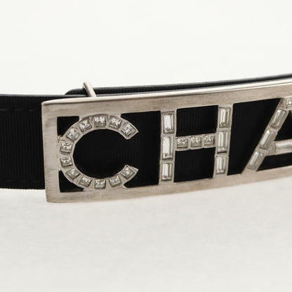 Chanel Logo Belt Leather with Metal and Crystals, Black, Leather, Belt