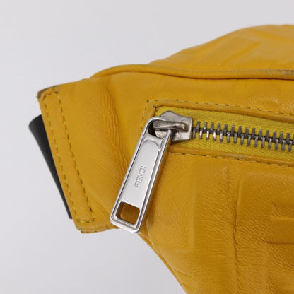 Fendi Zip Waist Zucca Embossed Leather, Yellow, Canvas, Handbag