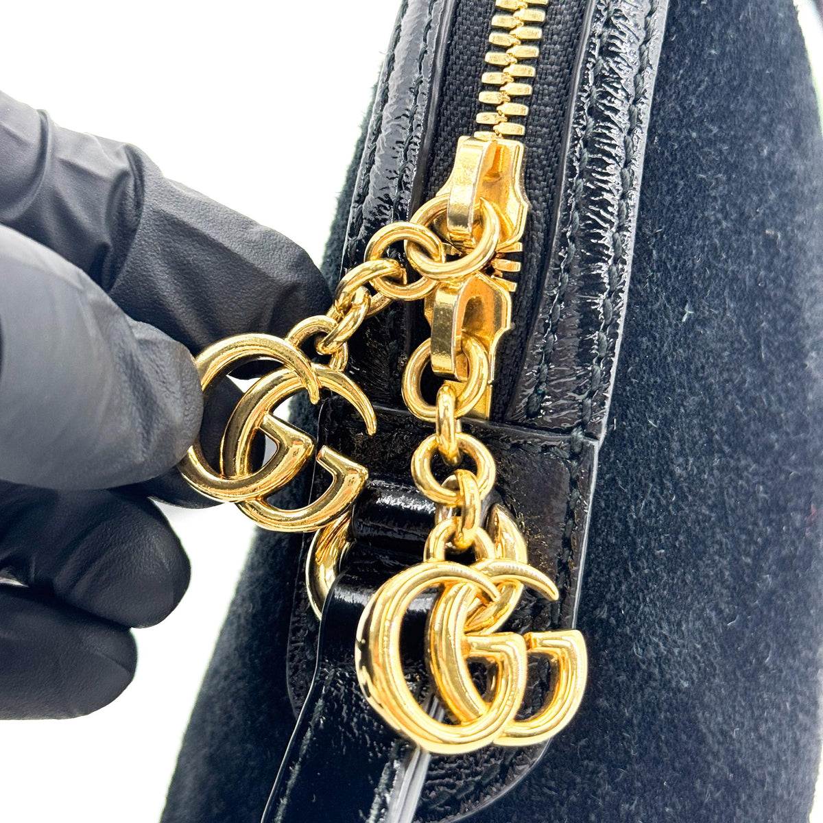Gucci Ophidia Dome Suede, Black, Velvet, Shoulder Bag