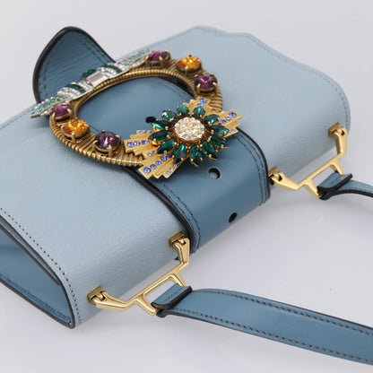 Miu Miu Madras Crystal Buckle Leather, Blue, Leather, Shoulder Bag