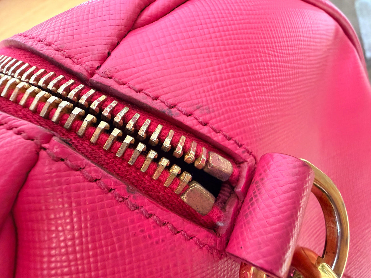 Prada Bowler Perforated Saffiano Leather, Pink, Leather, Handbag