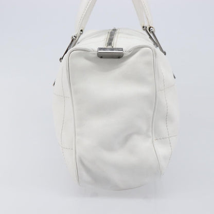 Chanel Square Stitch CC Boston Quilted Leather, White, Leather, Handbag