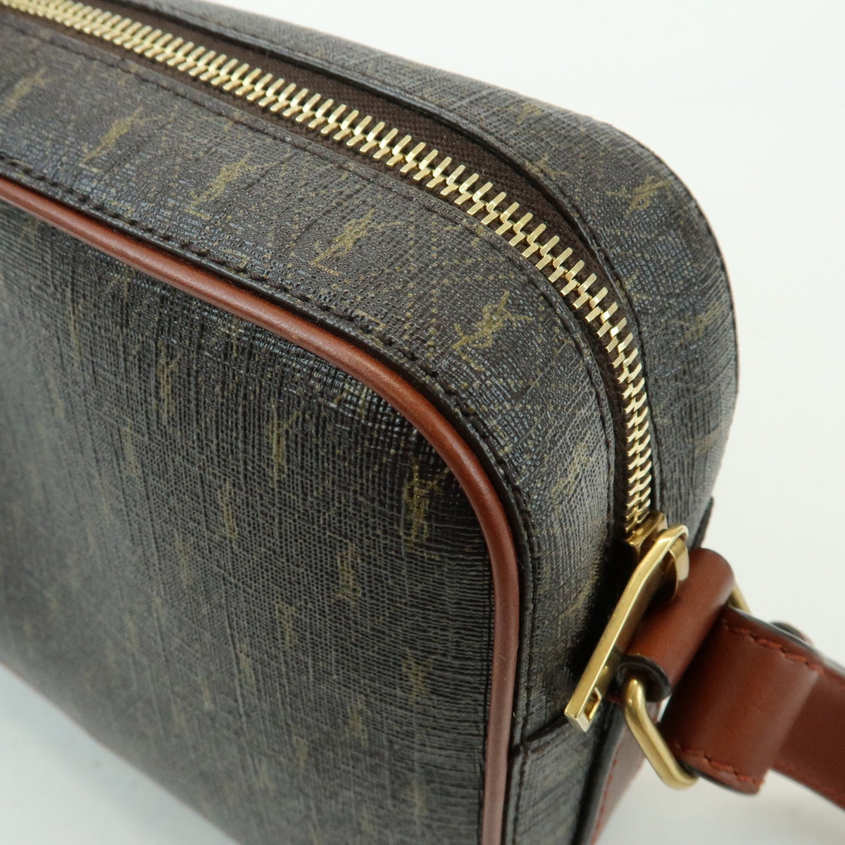 Saint Laurent Le Monogramme Camera Monogram All Over Coated Canvas and Leather, Brown, Canvas, Handbag