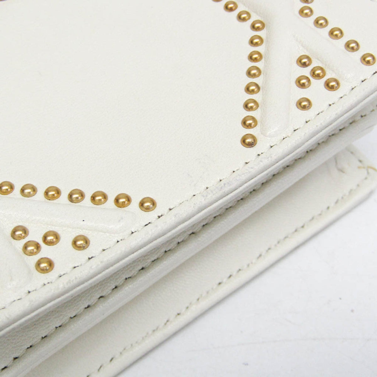 Christian Dior Diorama Vertical Clutch on Chain Studded Leather, White, Leather, Clutch