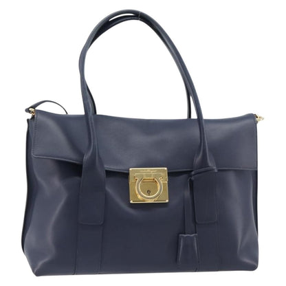 Salvatore Ferragamo Vintage Gancini Top Handle Leather, Navy, Leather, Handbag