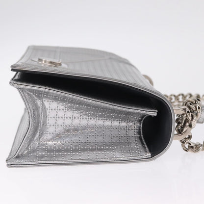 Christian Dior Diorama Flap Patent, Silver, Patent Leather, Handbag