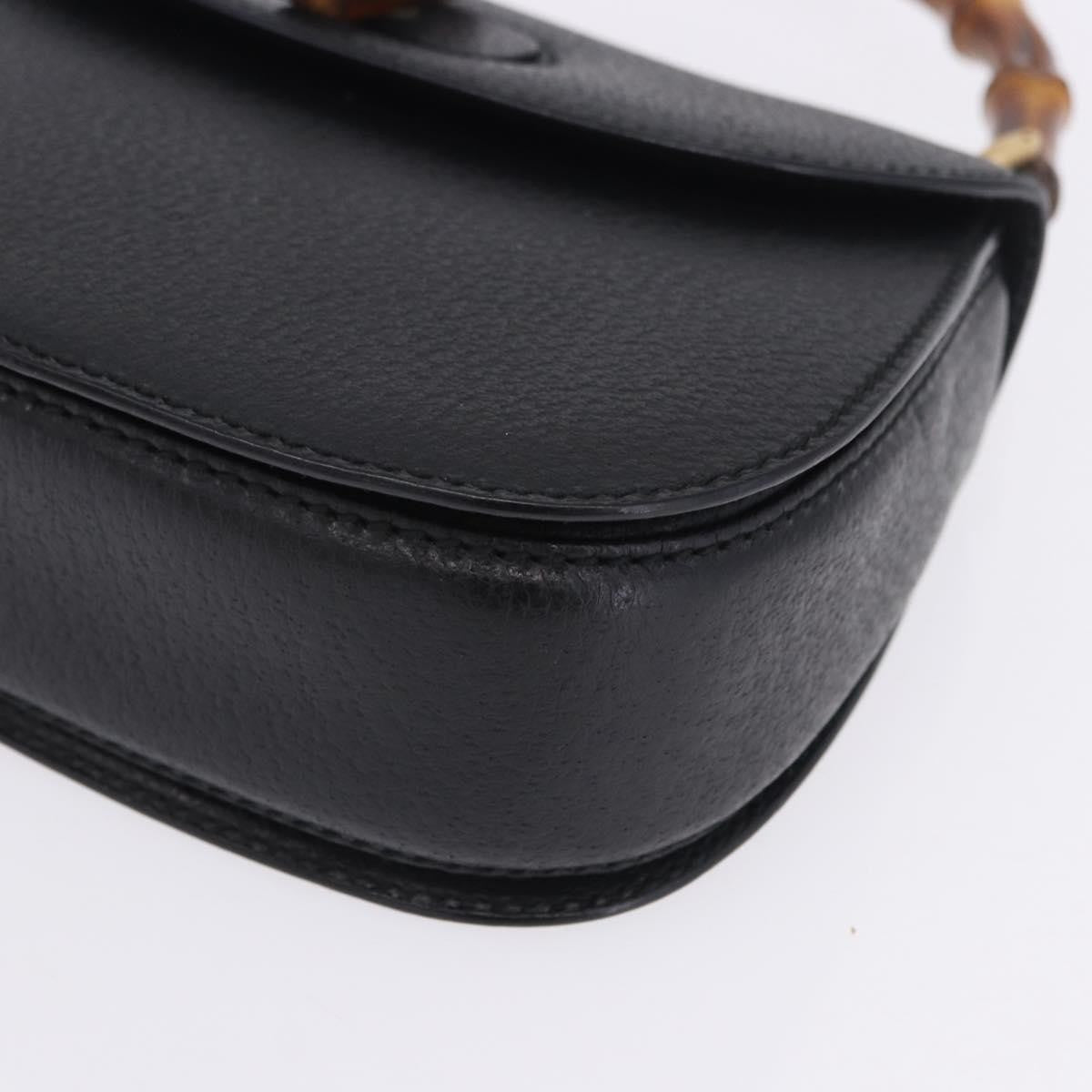 Gucci Vintage Convertible Bamboo Top Handle Leather, Black, Leather, Handbag