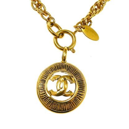 Chanel Vintage Round Medallion Pendant Metal, Gold, Gold Plated, Necklace
