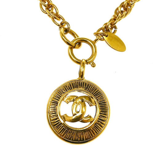 Chanel Vintage Round Medallion Pendant Metal, Gold, Gold Plated, Necklace