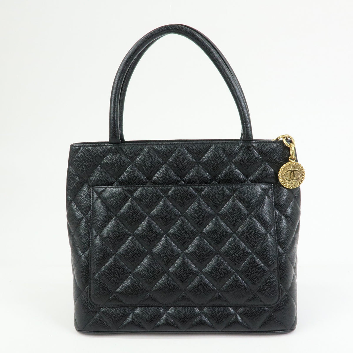 Chanel Medallion Quilted Caviar, Black, Leather, Tote Bag