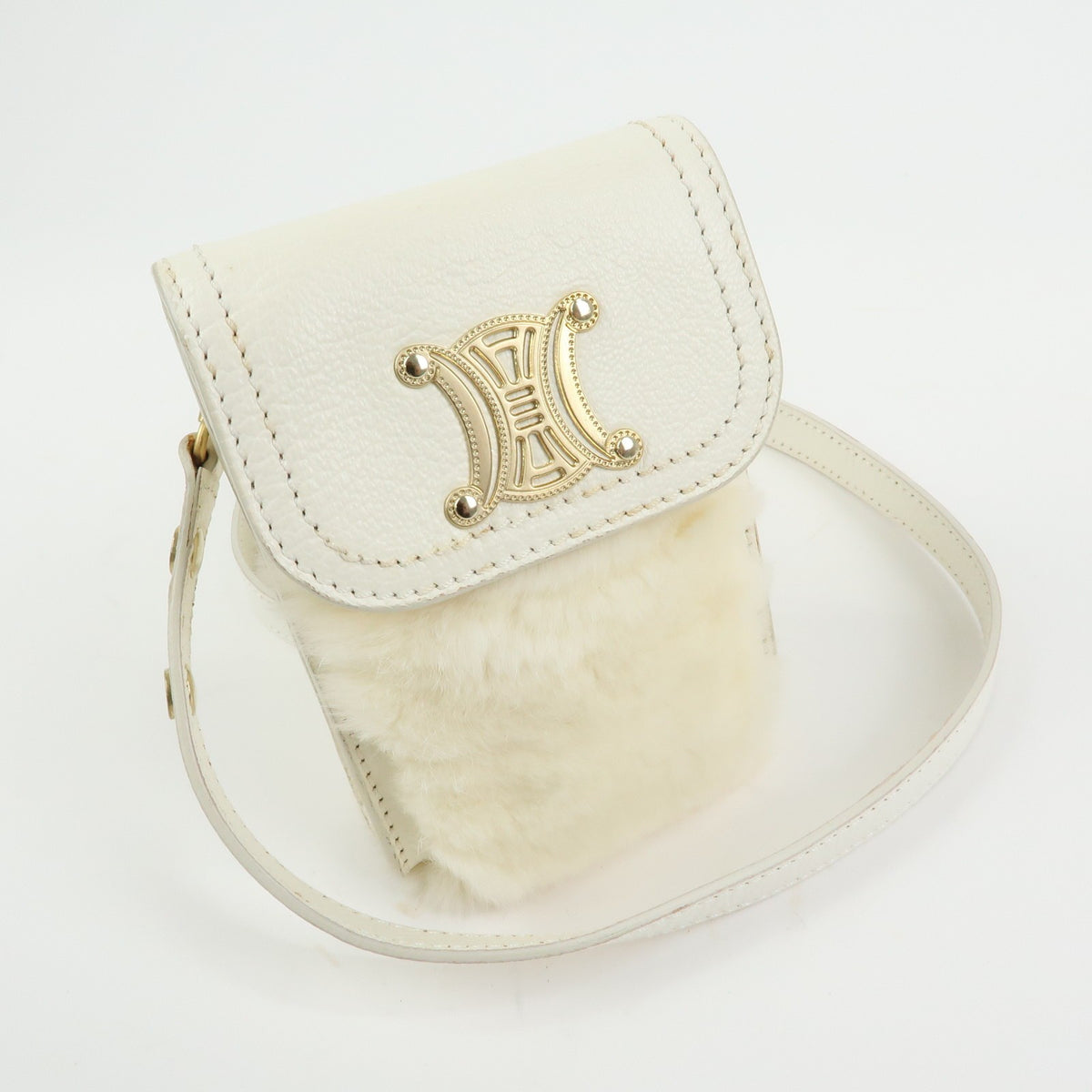 Celine Triomphe Leather, Beige, Leather, Shoulder Bag