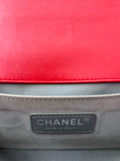Chanel Boy Flap Bag Quilted Lambskin, RED, LEATHER, Shoulder bag