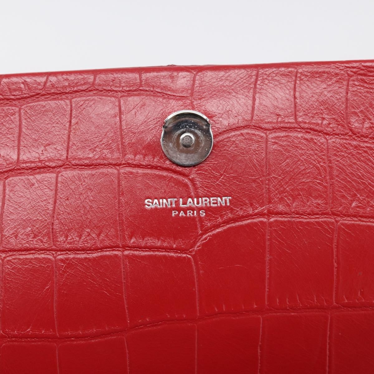 Saint Laurent Classic Monogram Crocodile Embossed Leather, Red, Leather, Crossbody Bag