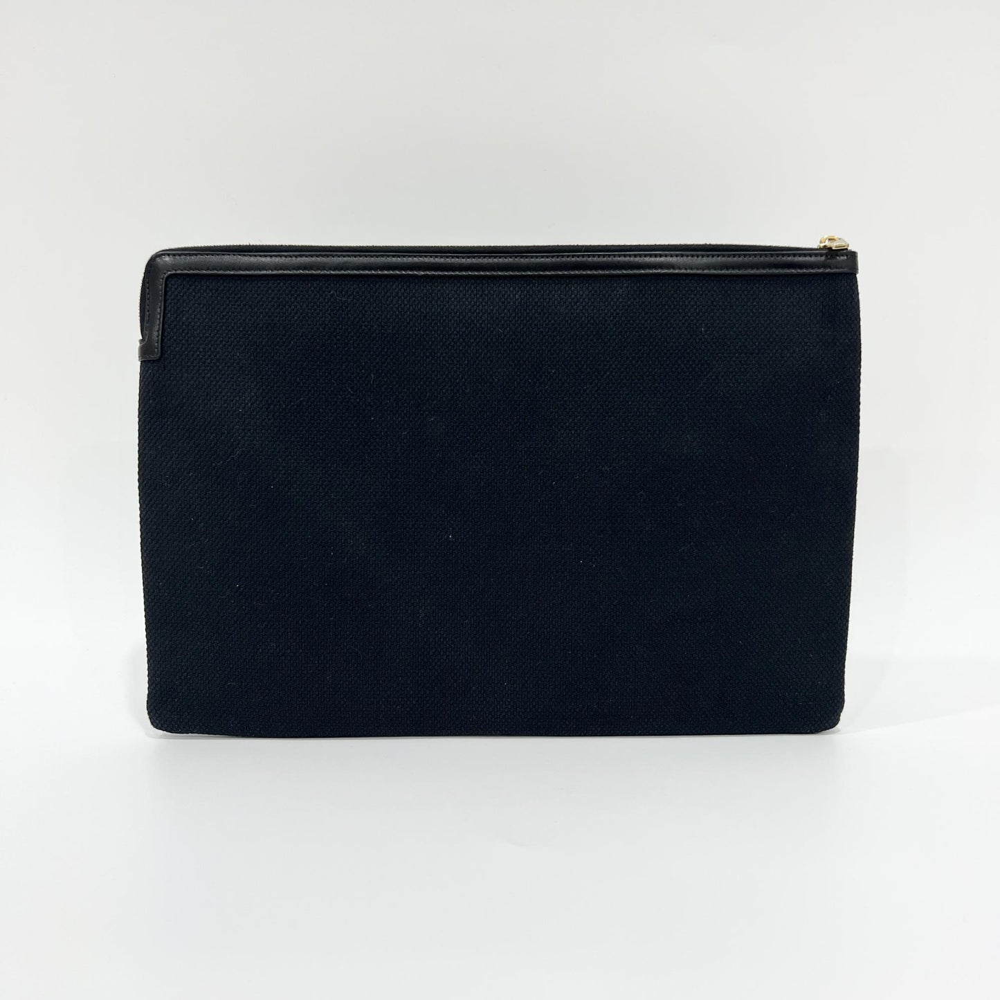 Celine Logo Zip Pouch Floral Jacquard with Leather, Black, Canvas, Clutch