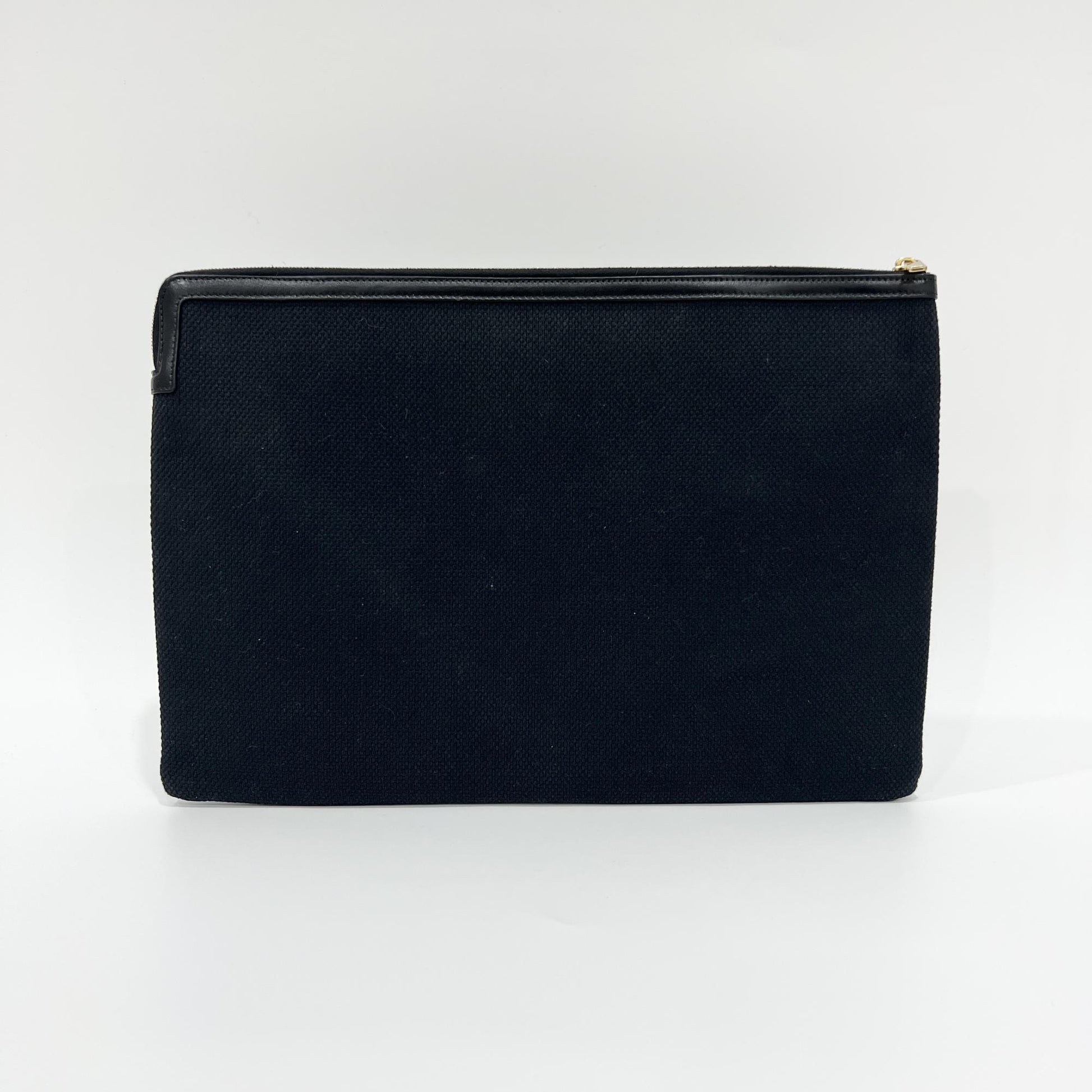 Celine Logo Zip Pouch Floral Jacquard with Leather, Black, Canvas, Clutch