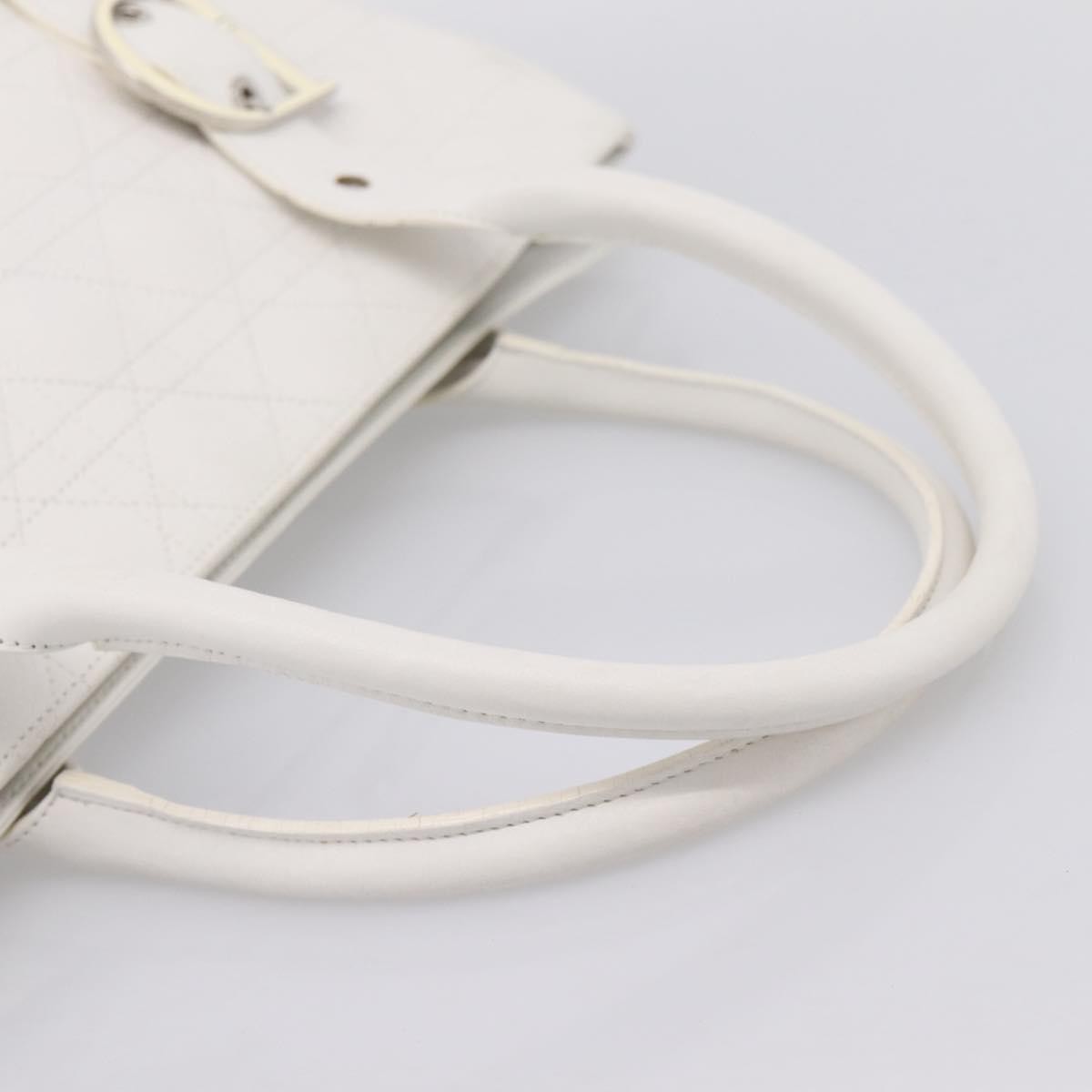 Christian Dior D Buckle Tote Cannage Stitch Leather, White, Leather, Tote Bag