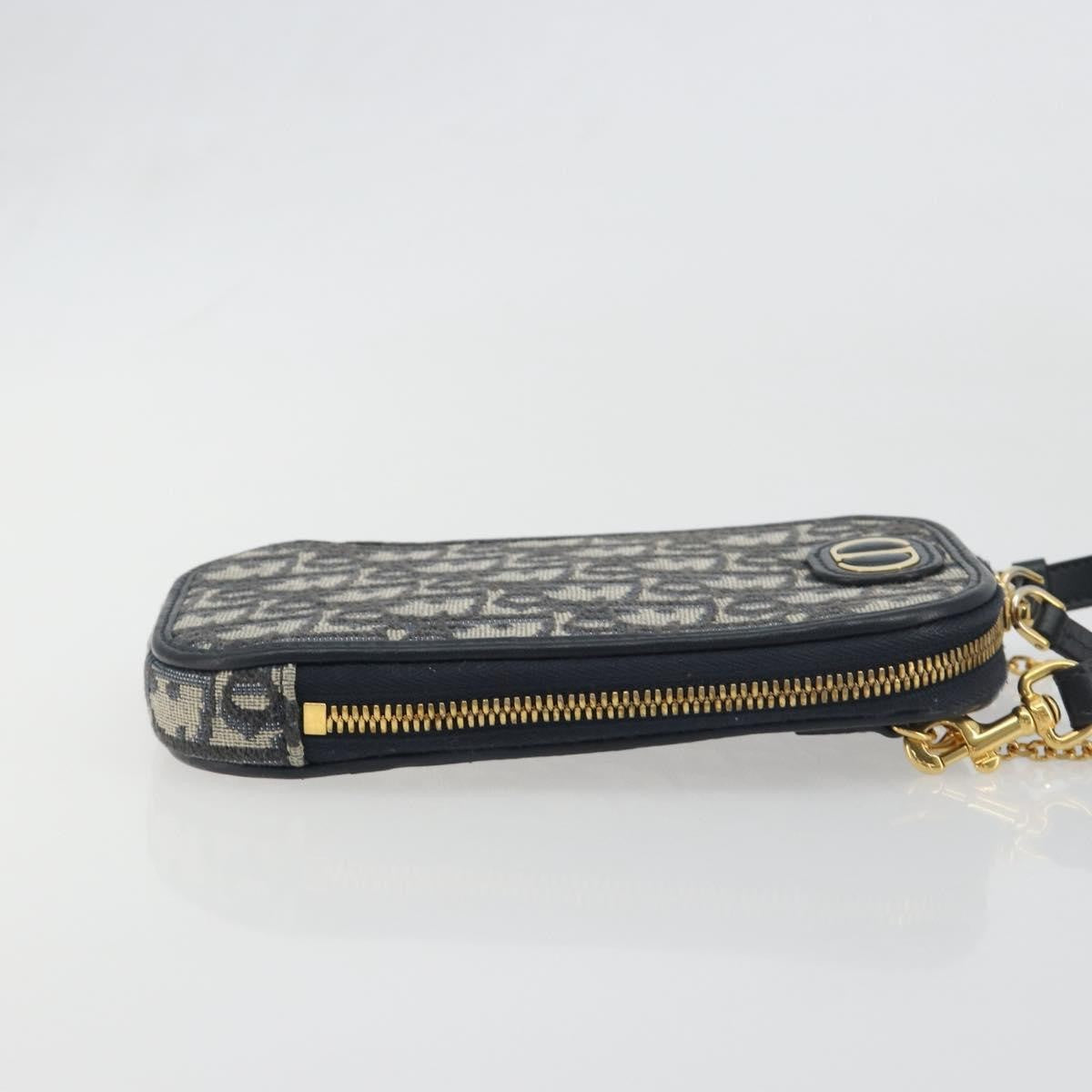Christian Dior 30 Montaigne Phone Holder on Chain Oblique Canvas, Navy, Canvas, Clutch