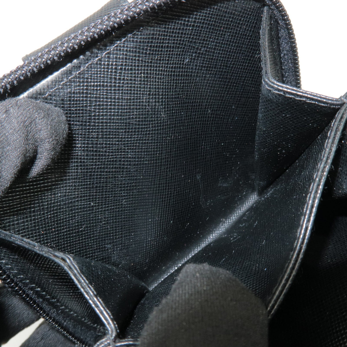 Prada Bifold Zip Around Saffiano Leather, Black, Leather, Wallet