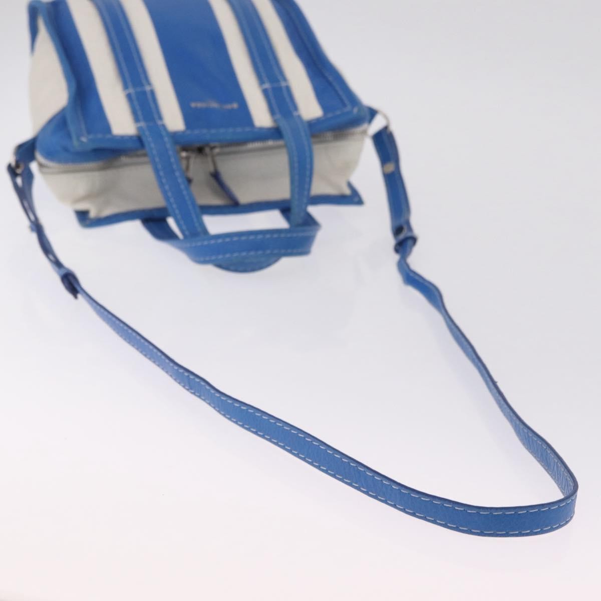 Balenciaga Bazar Convertible Striped Leather, Blue, Leather, Tote Bag