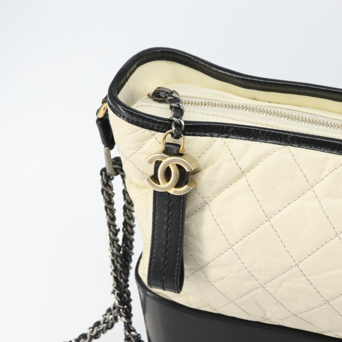 Chanel Bicolor Gabrielle Hobo Quilted Aged Calfskin, White, Leather, Shoulder Bag