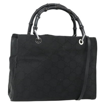 Gucci Vintage Bamboo Handle Tote GG Canvas, Black, Canvas, Tote Bag