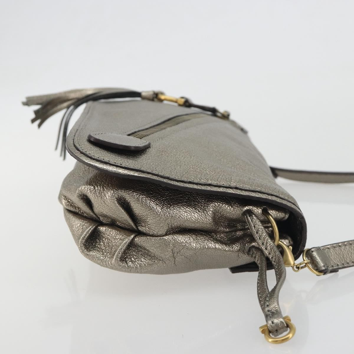 Salvatore Ferragamo Gancini Leather, Silver, Leather, Shoulder Bag
