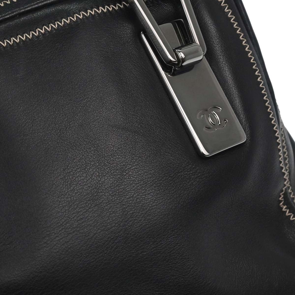 Chanel CC Bowler Leather, Black, Leather, Handbag