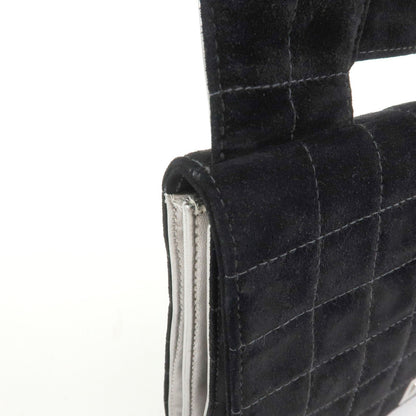 Chanel Chocolate Bar Mademoiselle Flap Quilted Leather, Black, Suede, Handbag