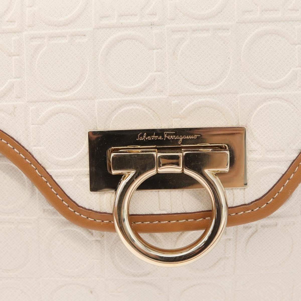 Salvatore Ferragamo Gancini Top Handle Canvas, White, PVC, Handbag