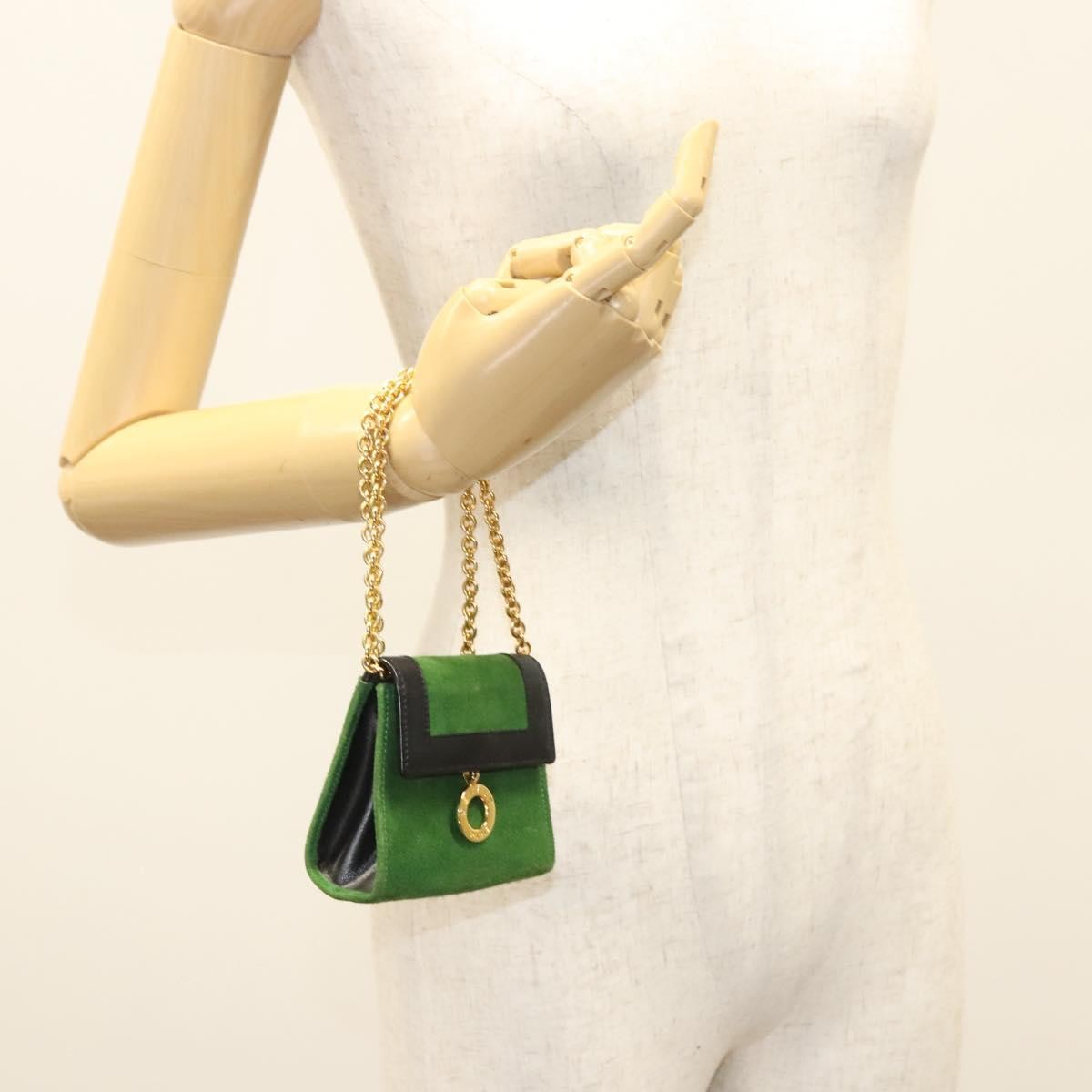 Celine Circle Logo Suede, Green, Suede, Clutch